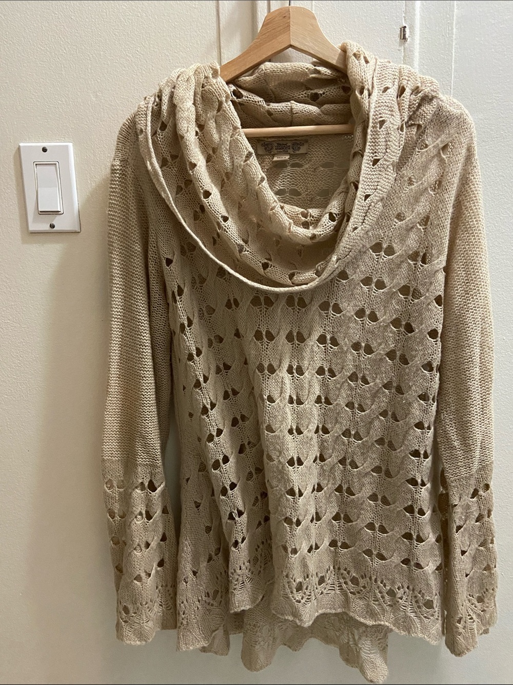 Vintage America Cream Open-Knit Cowlneck Sweater